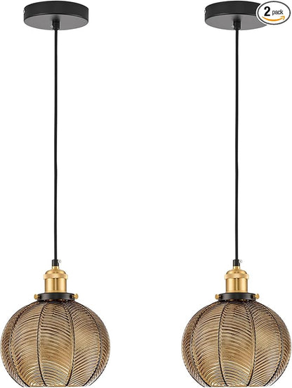 7.8in Vintage Pendant Light 1- Light Kitchen Sink Pendant Lights with Amber Hand Blown Glass Small Hanging Lamp for Kitchen Island Dining Room Bedroom Bathroom Hallway E26