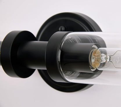 SANTOSTOCK Black Sconces Wall Lighting, Bathroom 2-Light Vanity Light W/Clear Glass Shade, Modern Wall Mounted Lights for Mirror, Makeup Vanity, Kitchen, Washroom, Hallway, E26 T10 Bulbs(Excluded)