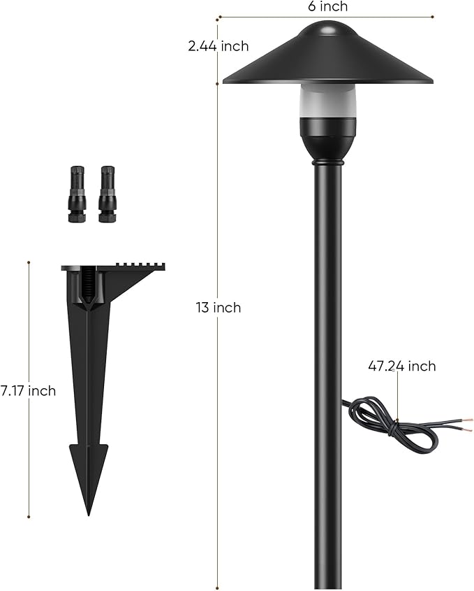 PARTPHONER Low Voltage Landscape Lighting 12-Pack, Aluminum 12V Pathway Lights with G4 Bulbs, Waterproof Stylish Matte Black Color Round Shade Path Lights with Connectors for Walkway Yard Garden