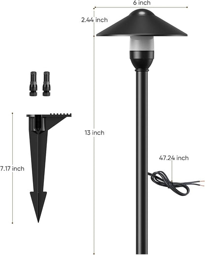 PARTPHONER Low Voltage Landscape Lighting 12-Pack, Aluminum 12V Pathway Lights with G4 Bulbs, Waterproof Stylish Matte Black Color Round Shade Path Lights with Connectors for Walkway Yard Garden