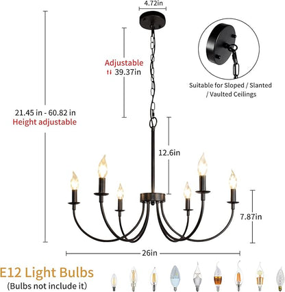 6-Light Farmhouse Chandelier, Black Chandeliers for Dining Room Lighting Fixtures Hanging, Classic Candle Ceiling Modern Chandeliers for Living Room, Foyer, Kitchen Island