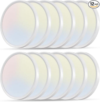 12PK 12 Inch LED Flush Mount Ceiling Light, 24W, 2520LM, 3000K/4000K/6000K CCT Selectable, 0.9inch Super Slim LED Ceiling Fixture, Low Profile Round Flat Panel Light for Bedroom,Kitchen,Hallway(White)