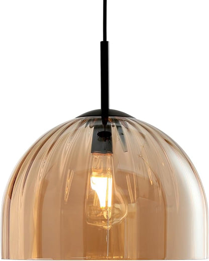 Modern Dome Pendant Lighting Fixture Kitchen Island, 11.8 Inch Large Boho Chandelier, Rustic Farmhouse Industrial Hanging Lamp Ceiling Lights with Amber Glass Bell Lampshade