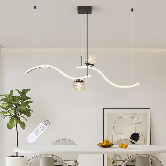 ORANOOR Modern LED Globe Pendant Light, 39in Dimmable Black Hanging Chandelier Light Fixture, 2-Wave Kitchen Pendant Lighting Over Island, Dining Room Lights Ceiling Hanging Over Table (2-Bulb)