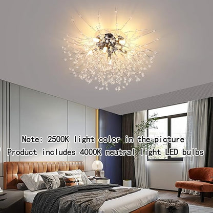 Chandeliers Crystal Flush Mount Ceiling Light Modern Sputnik Firework Close to Ceiling Lamp LED Flower Ceiling Light Fixtures for Dining Room Bedroom Kitchen Island Entryway Foyer 7 G9 Bulbs Included