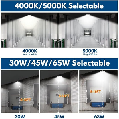 Konlite 63W/45W/30W LED Canopy Light - Selectable - 5000K/4000K - 9,360LM - Dimmable - 120-277V - 250W Equal, Residential & Commercial Indoor & Outdoor Light Fixture, UL, White