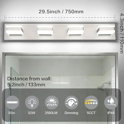 SOLFART Bathroom Vanity Lights, Adjustable Brushed Nickel Vanity Light for Bathroom,LED Light Fixtures Over Mirror,5 Color Temperature 4 Lights 5CCT