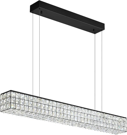 ykolupty Modern Rectangle Pendant Lights Dimmable LED Chandelier Lighting, Linear Black Dining Room Hanging Light Fixtures Kitchen Island Rectangle Chandelier for Dining Room (L 40")