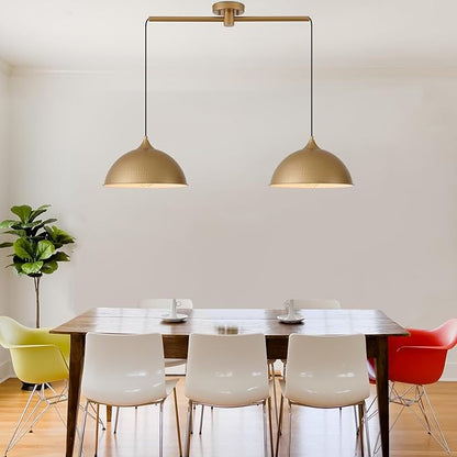Pendant Lights Kitchen Island, 2-Pack Dome Pendant Light Gold and White Light Fixtures Industrial Vintage Hanging Pendant Lighting for Dining Room Restaurant Cafe Entryway