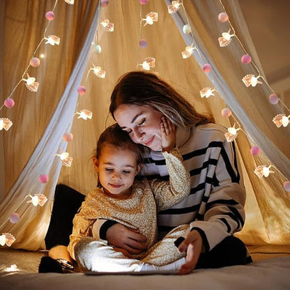 9.85FT Room Decor String Lights with 20 Cute PomPoms 20 Pink Unicorn LED Lights Battery Operated with Timer for Girls Bedroom Birthday Party Kids Playhouse Wedding Valentine's Day Christmas Decoration