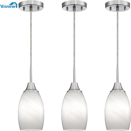 Viinew Mini Glass Pendant Light 4.72" White Swirl Pendant Lights 3-Pack Handblown White Art Oval Glass Hanging Pendant Light for Kitchen Island Dining Room Living Foyer Hallway Entry