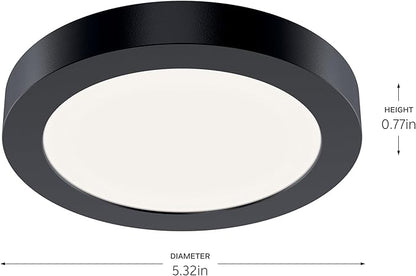 Kichler Ara 5.50" Modern Minimal Round LED Downlight in Black, for Wet Indoor Locations, Supplemental Lighting, Integrated LED, Edge-Lit Technology, 750 Lumens, Dimmable to 10%, 53005BK30
