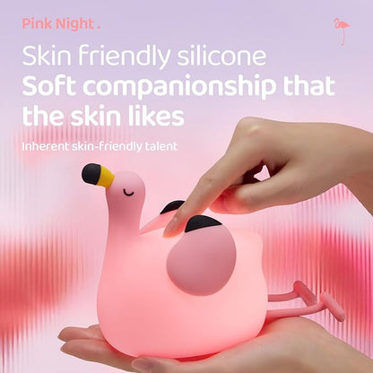 Pink Flamingo Night Light for Kids, Dimmable Silicone LED Baby Nursery Night Light, Funny Nightlight Girls Trendy Gifts, Rechargeable Bedside Lamp Kawaii Pink Decor for Bedroom Home Office