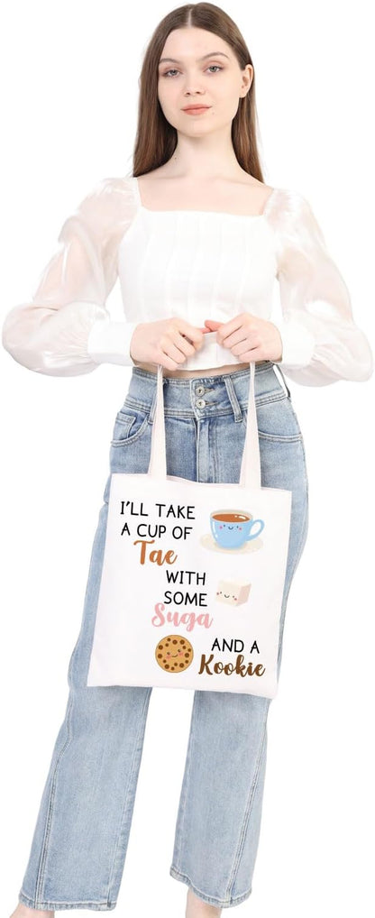 WSNANG Korean Group Fans Gift Music Lover Bag A Cup of Tae With Suga and A Kookie Tote Bag Reusable Shopping Bag