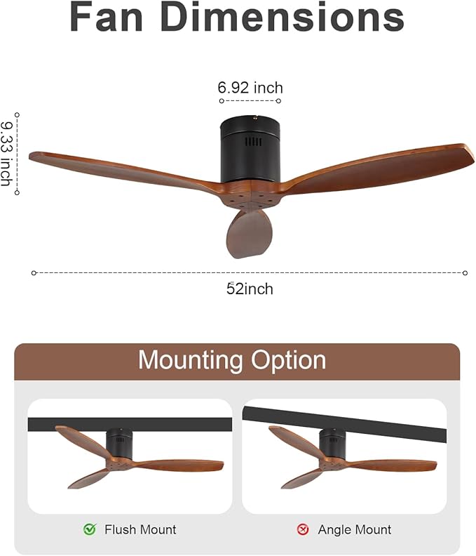 Sofucor 52 Inch Smart Ceiling Fans without Light-Modern Solid Wood Outdoor 3 Blades Ceiling Fan No Light APP Remotel Control for Bedroom Living Room Indoor Farmhouse Patio, DC Motor,Black Walnut