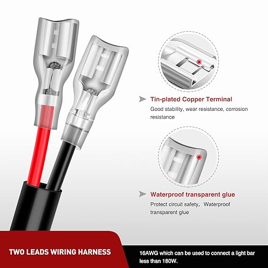 Nilight 2PCS 16 AWG 20 Feet Wiring Harness Extension Kit for LED Light bar Work Light LED Pods Off Road Lights Driving Fog Light Boat Lighting, 2 Years Warranty
