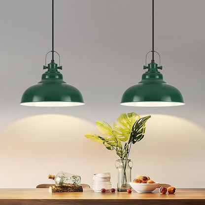 Green Pendant Lights Kitchen Island 2 Pack, Dome Pendant Light, Farmhouse Pendant Light Fixtures (11.41" W), Island Pendant Light for Kitchen, Restaurants, Cafes