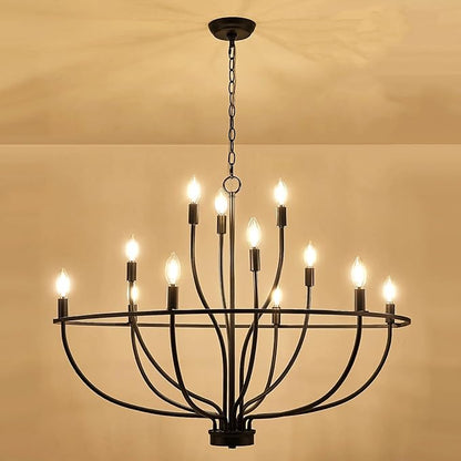 Black Chandelier 12 Light, Hallway Chandelier for Entryway High Ceiling Foyer Candle Chandeliers 36in Modern Farmhouse Light Fixture Chandeliers for Dining Room Master Bedroom Living Room