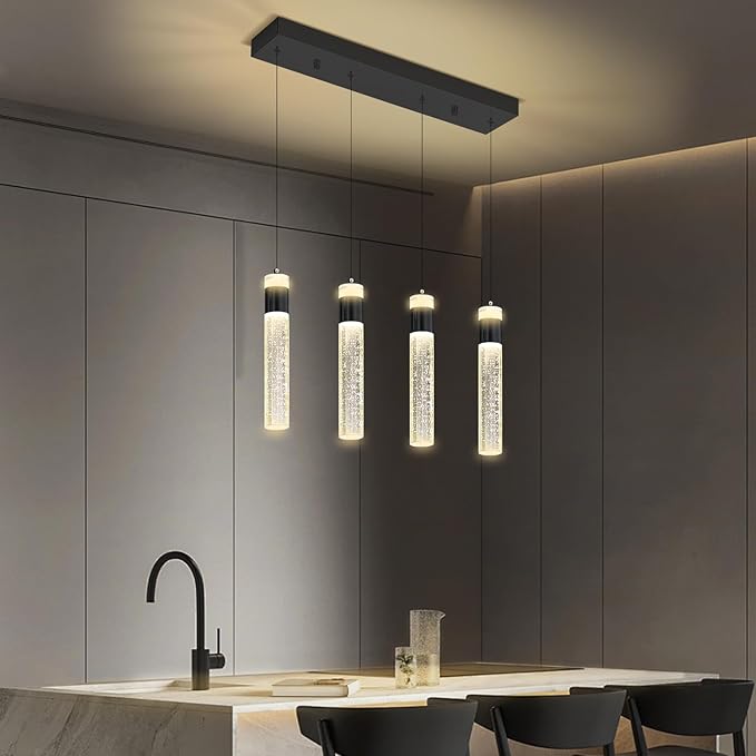 4-Light Gold Pendant Lights Kitchen Island Modern LED Gold Crystal Column Chandeliers Dimmable Crystal Ceiling Light for Dinning Room Living Room 32W