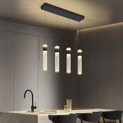 4-Light Gold Pendant Lights Kitchen Island Modern LED Gold Crystal Column Chandeliers Dimmable Crystal Ceiling Light for Dinning Room Living Room 32W