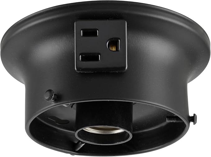 Aspen Creative 22103-01-1, Flush Mount Ceiling Fixture Shade Holder Kit with Outlet in Matte Black Finish 3-5/8" Fitter, 4-3/4" Diameter x 2" Height