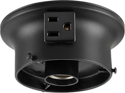 Aspen Creative 22103-01-1, Flush Mount Ceiling Fixture Shade Holder Kit with Outlet in Matte Black Finish 3-5/8" Fitter, 4-3/4" Diameter x 2" Height