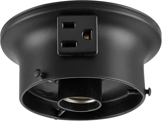 Aspen Creative 22103-01-1, Flush Mount Ceiling Fixture Shade Holder Kit with Outlet in Matte Black Finish 3-5/8" Fitter, 4-3/4" Diameter x 2" Height