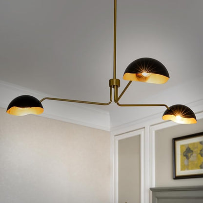 Mid Century Gold Black Chandelier Italian Style for Dining Room, Entryway, Home Office/Study, Kitchen, Bar, Bedroom, Handcrafted of Steel and Aluminum (3 Lights Chandelier)