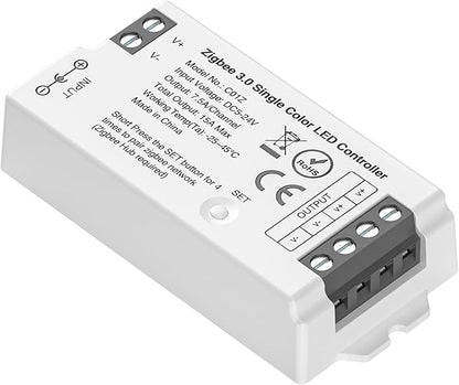 BTF-LIGHTING Tuya Zigbee 3.0 C01Z LED Controller Support Single Color 2 pin (-V +V) PWM FCOB COB SMD Light Strip Compatible with Echo Plus/4th Gen Tuya Gateway DC5V/DC12V/DC24V Max 15A