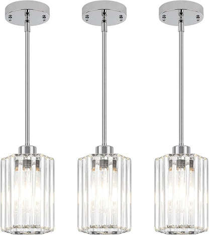 3-Pack Chrome Pendant Lights Kitchen Island Modern Crystal Hanging Pendant Light Hexagonal Mini Chandelier Adjustable Hanging Kitchen Lights for Dining Room Hallway Bedroom Entryway Light Fixture
