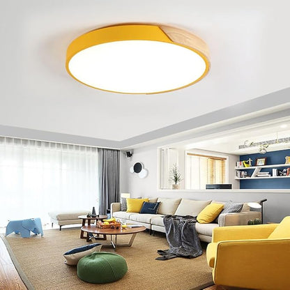 LED Ceiling Light Fixture,12 Inch Wood Recessed Ceiling Lights,Modern 3000K-6000K Ceiling Lamp Dimmable Light,24W Yellow Close to Ceiling Lighting Flush Mount Living Room Bedroom