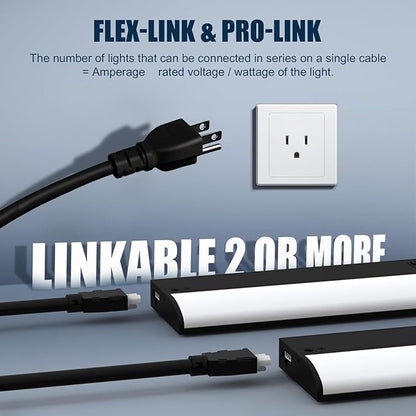 16 Inch LED Under Cabinet Light, Plug in Kitchen Lighting, 3CCT Selectable (3000K/4000K/5000K), CRI94 High Color Accuracy, Linkable, Slim Design Dimmable, Black