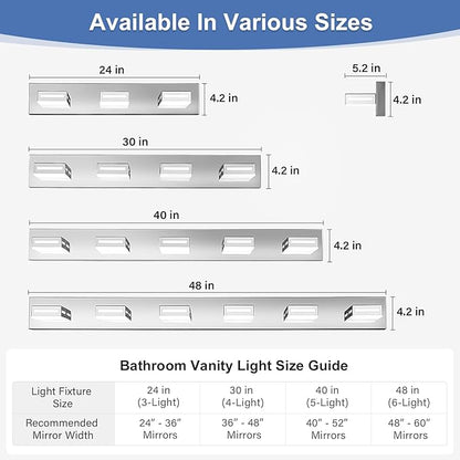 LED Modern Bathroom Light Fixtures, 3-Light 24-Inch Dimmable 5CCT Adjustable Chrome Vanity Lights for Bathroom Lighting Fixtures Over Mirror, 350° Rotatable Wall Lamp