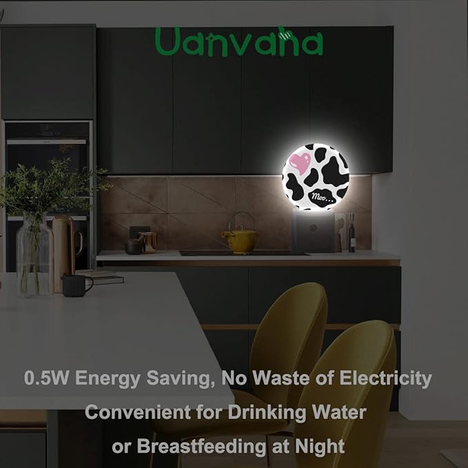 Cow Nightlight Black Cow Print with Cute Pink Heart LED Dusk to Dawn Plug-in Nightlight Auto Sensor for Bedroom Bathroom Hallway Living Room