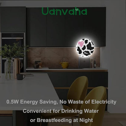 Cow Nightlight Black Cow Print with Cute Pink Heart LED Dusk to Dawn Plug-in Nightlight Auto Sensor for Bedroom Bathroom Hallway Living Room