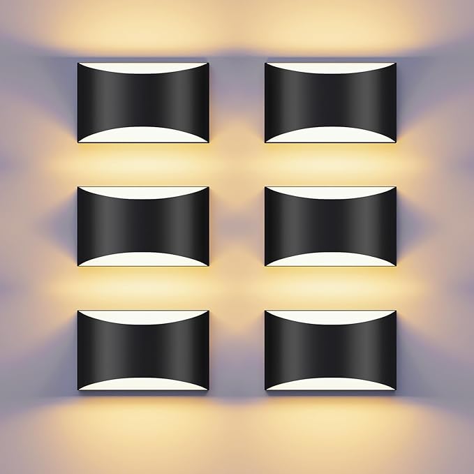 Black Modern LED Wall Sconce, 3 Colors Indoor Wall Lights, 10W Hardwired Up and Down Aluminum Wall Mount Lamp for Bedroom Living Room Hallway Corridor (Black, 6 Pack)