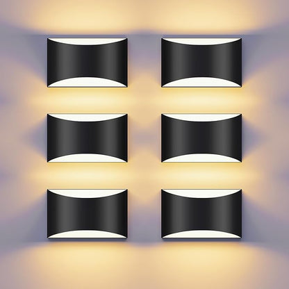 Black Modern LED Wall Sconce, 3 Colors Indoor Wall Lights, 10W Hardwired Up and Down Aluminum Wall Mount Lamp for Bedroom Living Room Hallway Corridor (Black, 6 Pack)