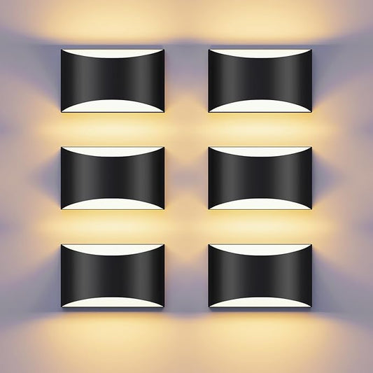 Black Modern LED Wall Sconce, 3 Colors Indoor Wall Lights, 10W Hardwired Up and Down Aluminum Wall Mount Lamp for Bedroom Living Room Hallway Corridor (Black, 6 Pack)