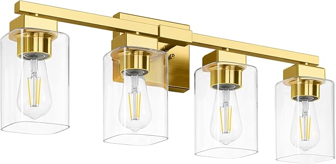 BesLowe 27" 4-Light Bathroom Light Fixture, Modern Gold Bathroom Vanity Light, Bathroom Lighting Fixtures Over Mirror, Matte Gold Bathrom Wall Lamp, Wall Lights for Living Room Bedroom