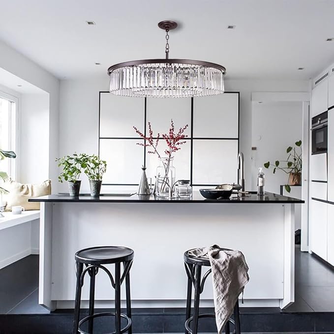 Oil Rubbed Bronze Crystal Chandeliers Modern Contemporary Ceiling Lights Fixtures Pendant Lighting for Dining Room Living Room Chandelier D33.5 8 Lights