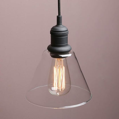 Yosoan 1-Light Vintage Edison Hanging Pendant Light, Mini Semi Flush Mount Light Fixture Funnel Flared Clear Glass Shade for Kitchen Bathroom Porch Living Room Dinning Room Hotels Bar Island(Black)