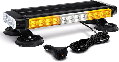 Xprite White Amber LED Rooftop Emergency Strobe Light Bar, 21 Flashing Modes Hazard Caution Warning Beacon Safety Lightbar with Magnetic Base for Construction Vehicles Tow Trucks Snow Plow Vans