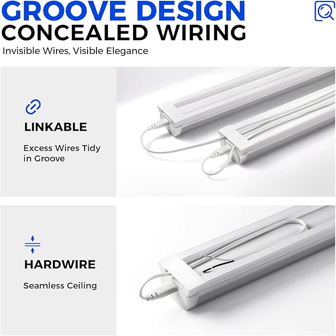 Barrina LED Shop Lights for Workshop 4FT, 5000K Daylight White, 45W, 5000LM, Hidden Wiring, Linkable 4FT Light Fixture Cord with ON/Off, Frosted Cover, LED Ceiling Light for Garage, Kitchen, 2 Packs