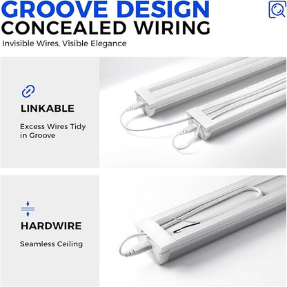 Barrina LED Shop Lights for Workshop 4FT, 5000K Daylight White, 45W, 5000LM, Hidden Wiring, Linkable 4FT Light Fixture Cord with ON/Off, Frosted Cover, LED Ceiling Light for Garage, Kitchen, 2 Packs