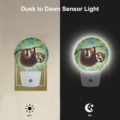 EKOBLA Sloth Plug-in Night Light, Cute Jungle Animal LED Nightlight with Dusk to Dawn Sensor for Kids Room, 0.5W Sleep Friendly