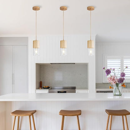 2-Pack Gold Pendant Light Fixtures, Adjustable Modern Pendant Lights for Kitchen Island, Industrial Clear Glass Pendant Lights for Dining Table Hallway Bedroom Living Room