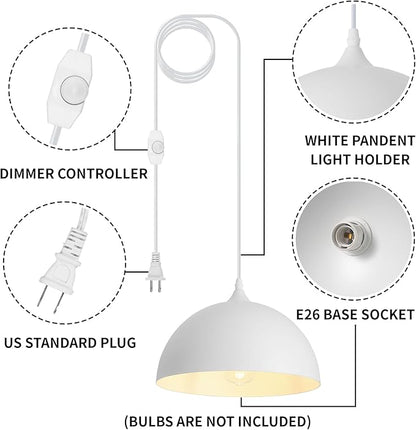 White Plug in Pendant Light,2 Pack 11.8inch Hanging Lights with Plug in Cord 14.7 ft, Hanging Pendant Light,Hanging Lamp Plug in for Bedroom Living Room Kitchen Island