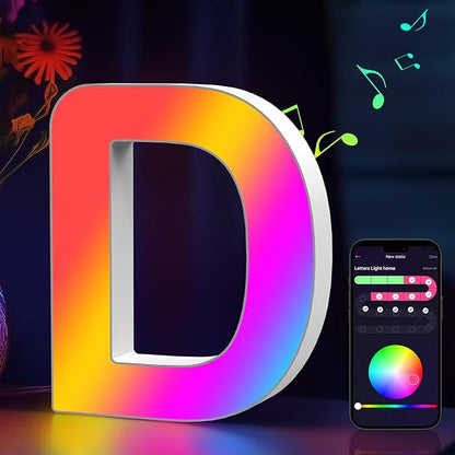 Light Up Letters Marquee Letter - Music Sync RGB Color Changing LED Lights Letter Logo Game Lights for Girls Women Party Birthday Christmas Valentine's Day Wall Desktop Decoration (MRGB-D)