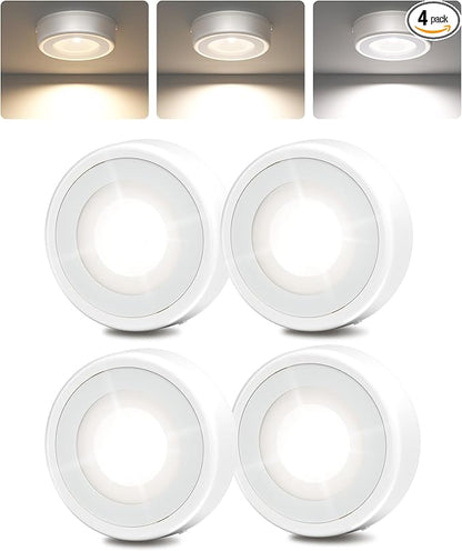 EZVALO LED Puck Lights, 50Lumens, Touch Light, 2.5'' Mini Tap Light, Rechargeable Stick On Tap Lamp, 3 Color Temps, Under Cabinet Lights Wireless, Ideal for Kitchen,Closet,Pantry,Camper(4 Pack)