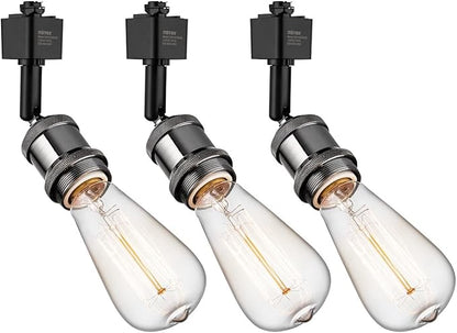 mirrea H Type Track Lighting Head to E26 Medium Screw Base Adapter Light Direction Adjustable Pack of 6 (Black)